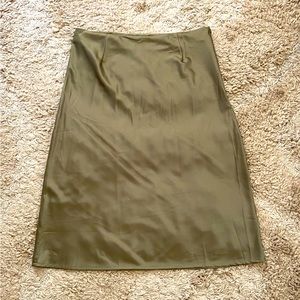 Satin olive green midi skirt